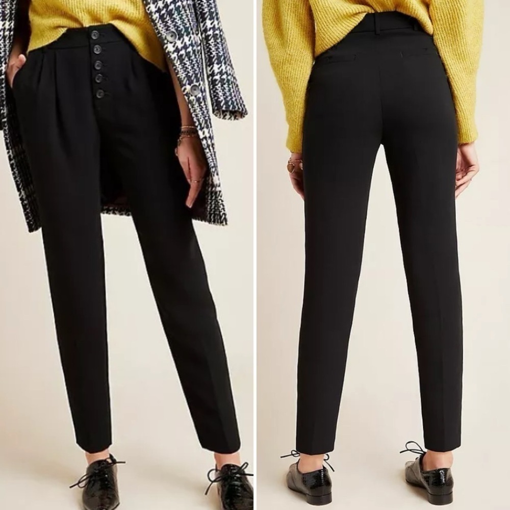 Anthropologie Sasha Button Fly High Rise Black Tapered Pants